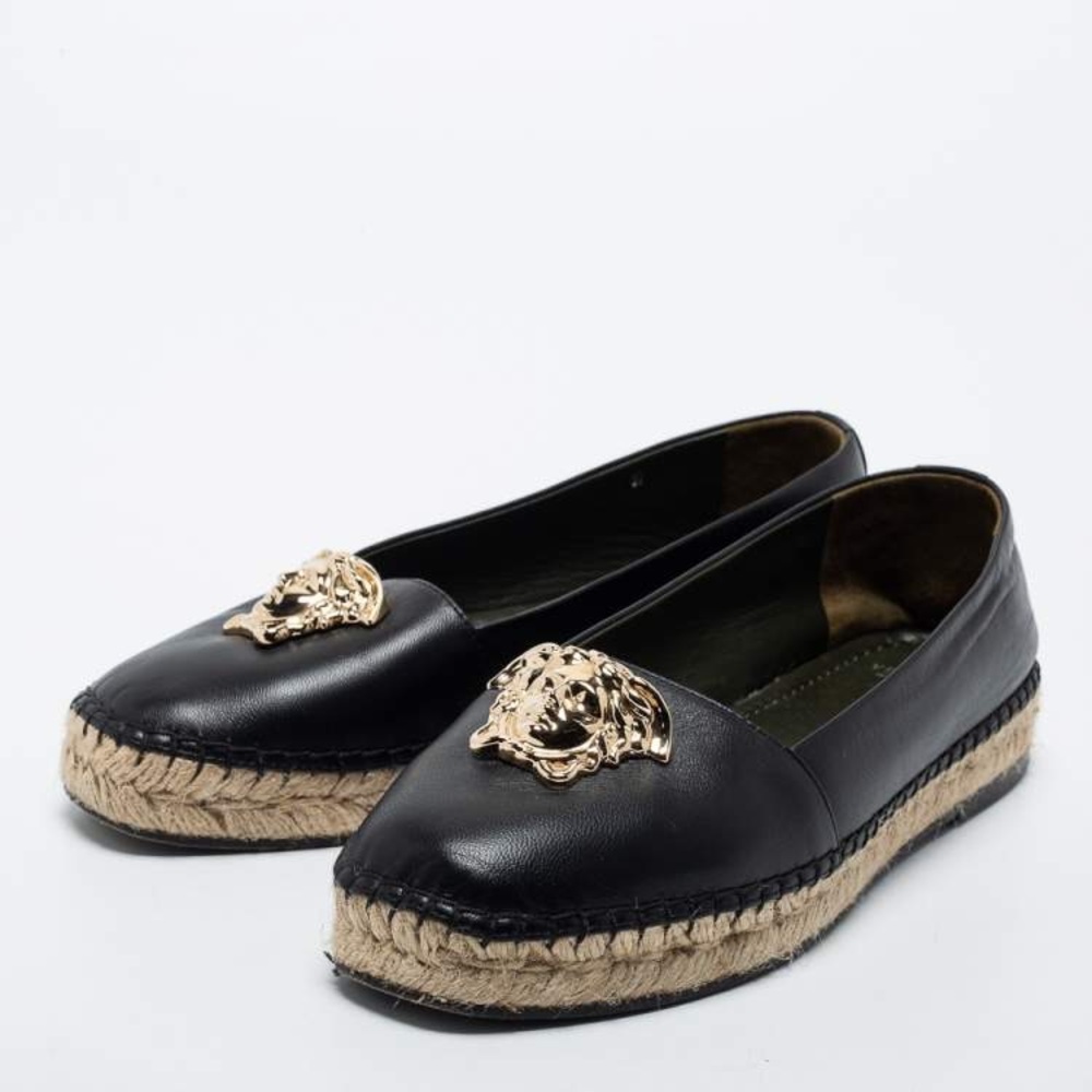 Versace Palazzo Leather Espadrilles goldtone Medusa